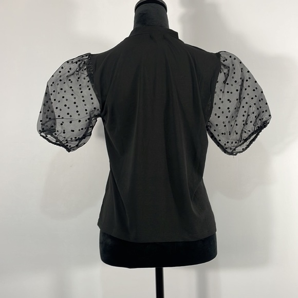 Black embellished Sheer polka dot short sleeves Top, Size Small - Picture 4 of 8